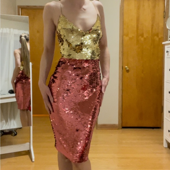 Pink & Gold Sequinned Marciano Party Dress - Picture 6 of 13